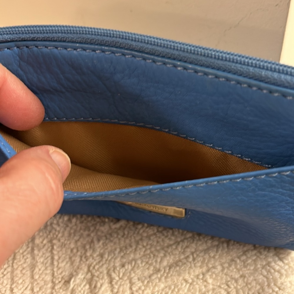 b. Makowsky Blue Leather Full Zip Wristlet Card Holder Wallet Detachable Strap - Picture 4 of 12
